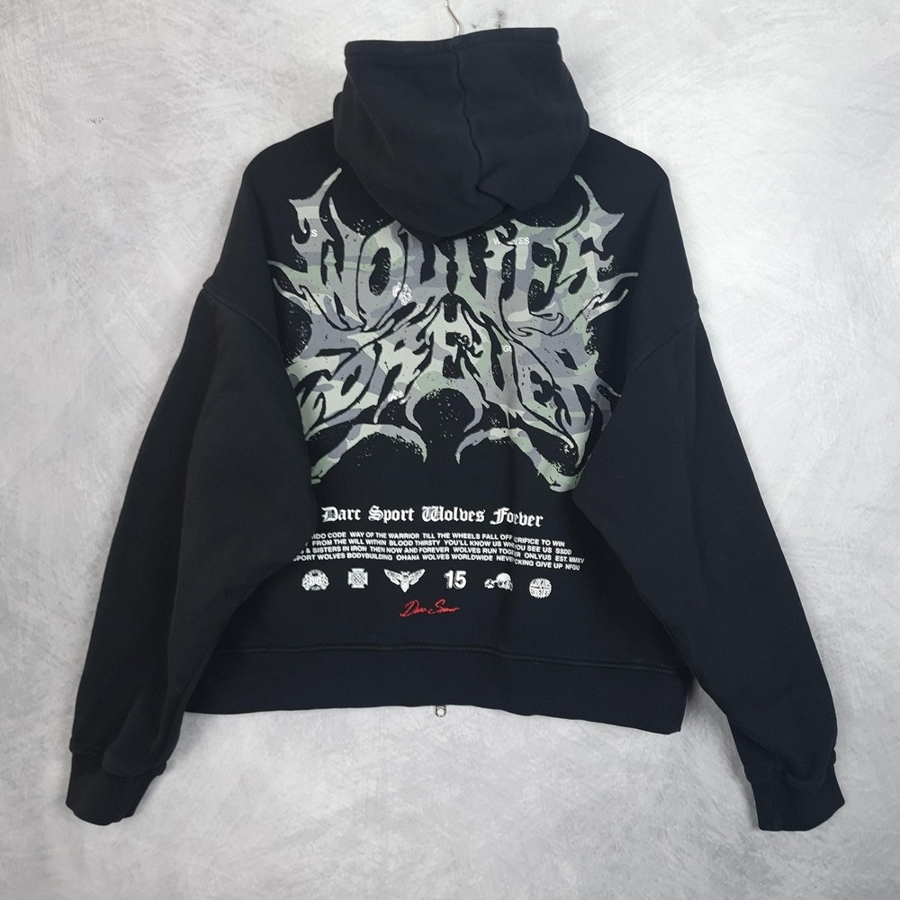 Darc Sport Hoodie Mens Medium Black Wolves Forever Full Zip Graphic Limited
